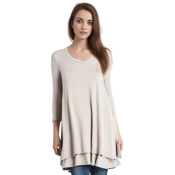 Laila Jayde Dbl Layered 3/4 Sleeve Dress in Gray NWT Size Small - Picture 1 of 9